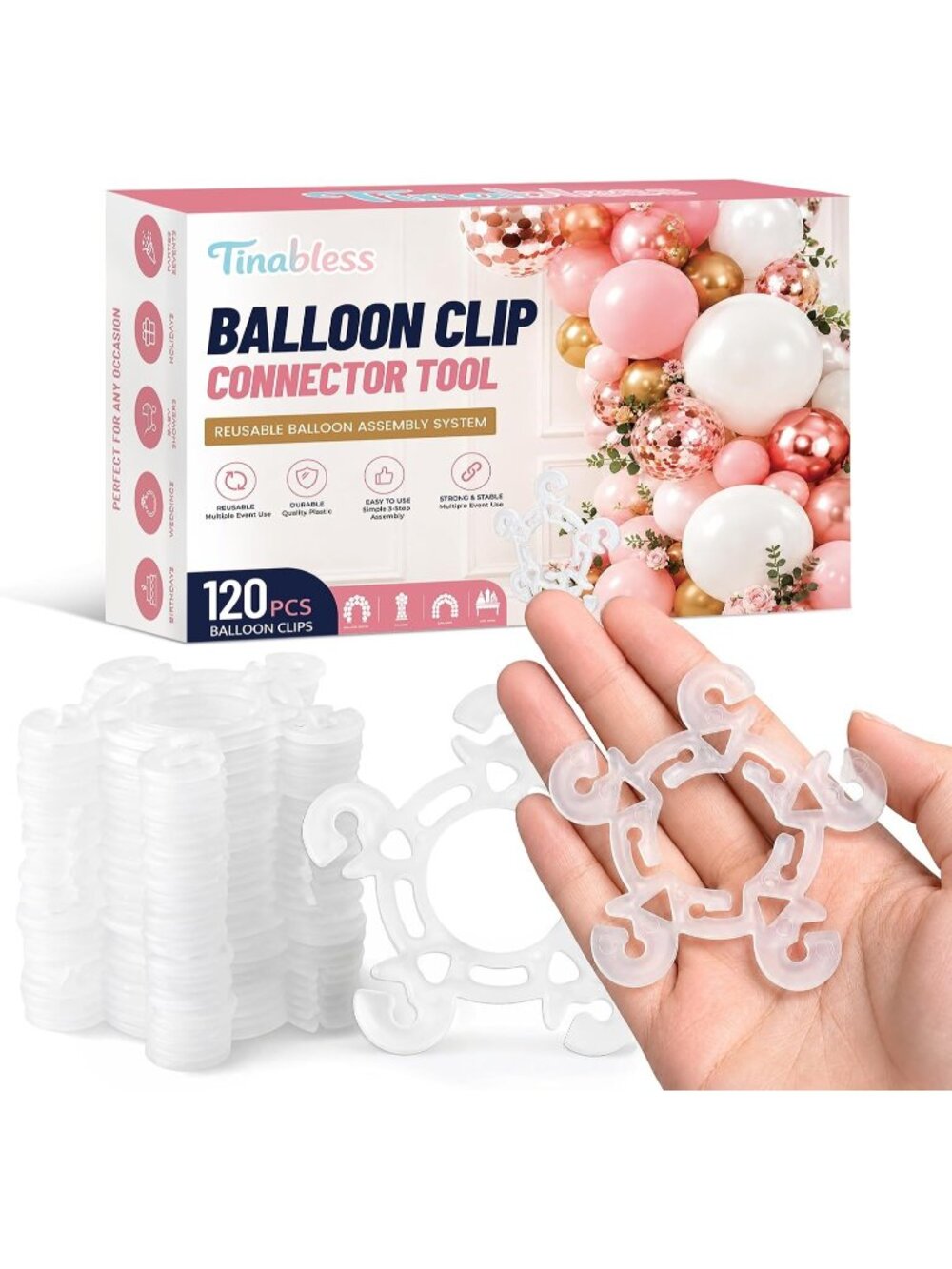 New Balloon Clips(120 pcs), Reusable Balloon Connectors for Decor Balloons Arch